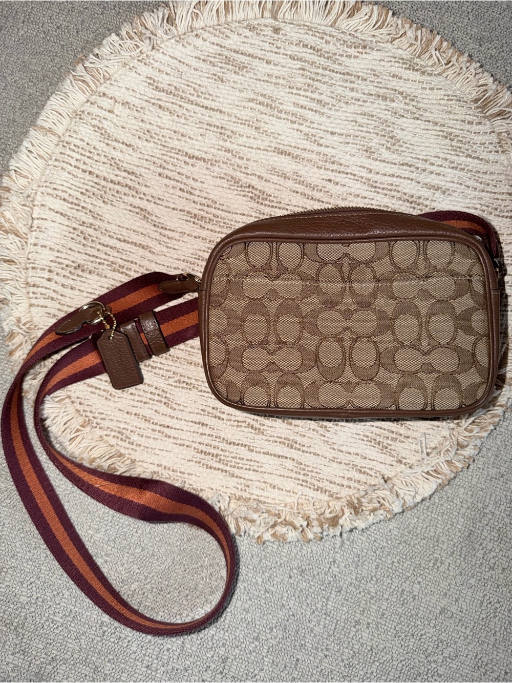 Coach Brown Signature Canvas Crossbody with Striped Strap - Picture 3 of 4